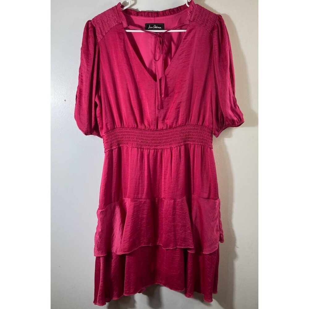 Womens Sam Edelman Tiered A Line Boho Dress Lined 1/2 Sleeve Pink L‎